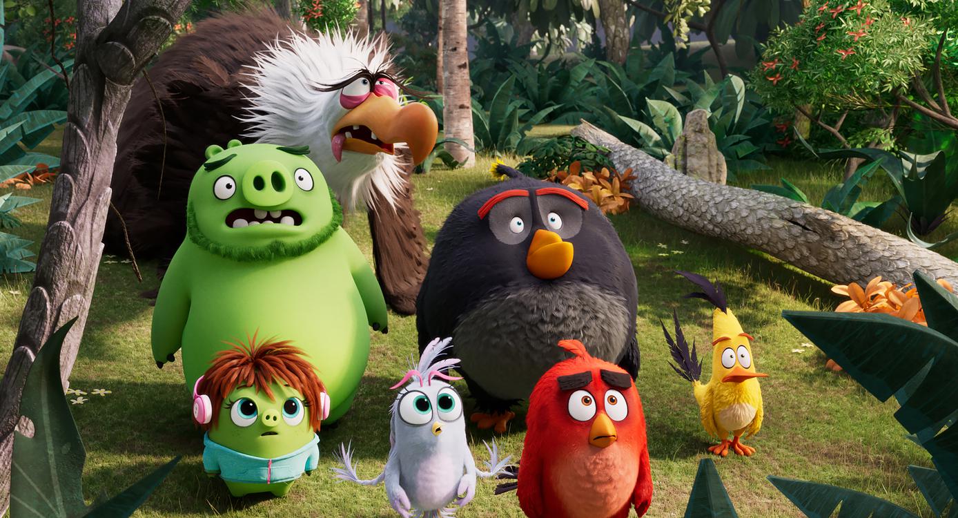 Mighty Eagle (Peter Dinklage), Leonard (Bill Hader), Courtney (Awkwafina), Silver (Rachel Bloom), Bomb (Danny McBride), Red (Jason Sudeikis) and Chuck (Josh Gad) in Columbia Pictures and Rovio Animations' ANGRY BIRDS 2.