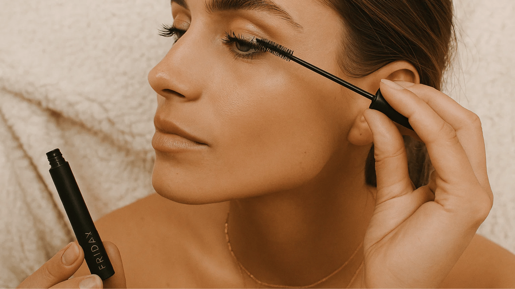 Friday mascara tube en borstel close-up voor eco friendly verzorging
