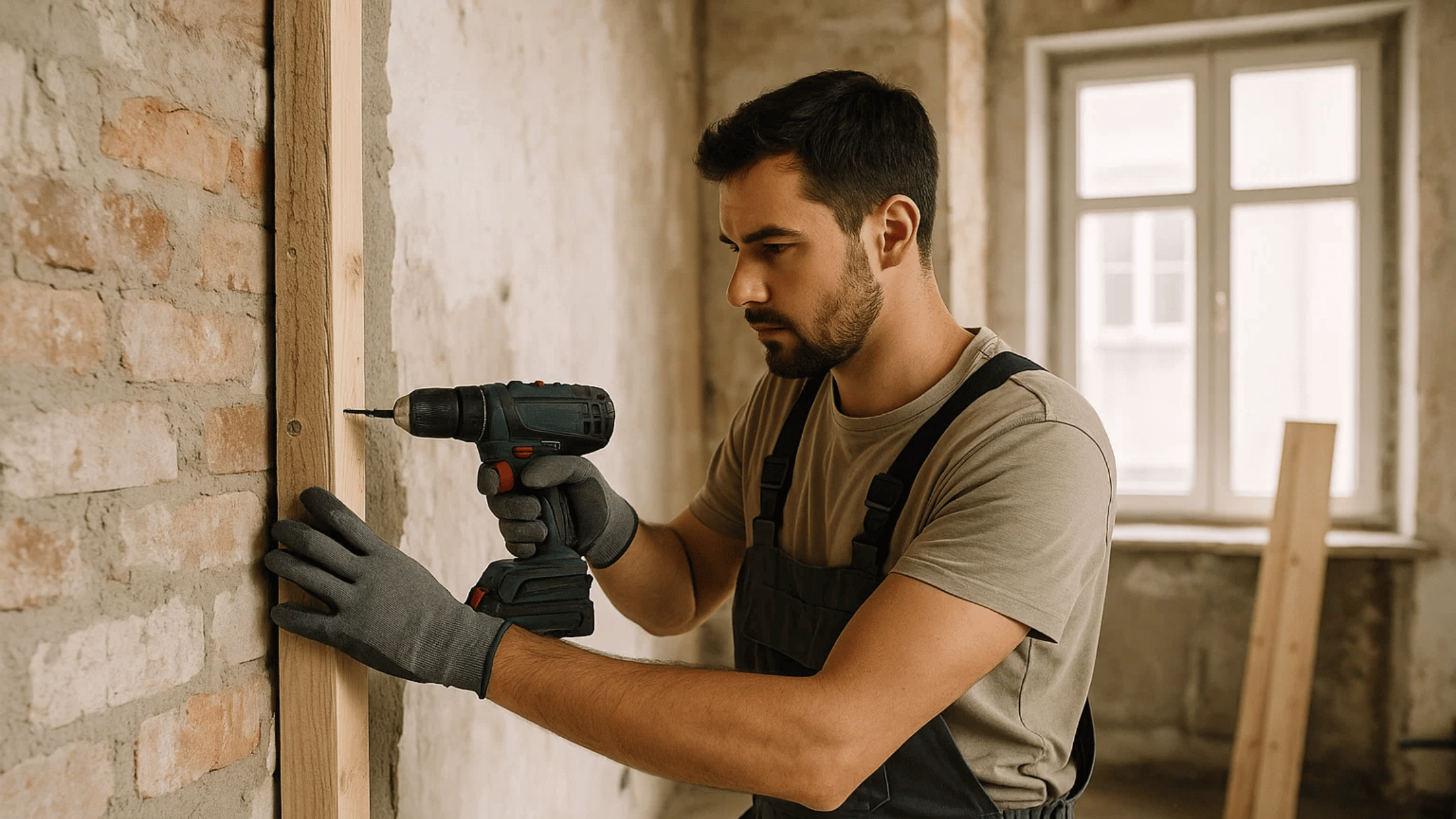 Een vakman aan het werk met gereedschap bij een renovatieproject in huis