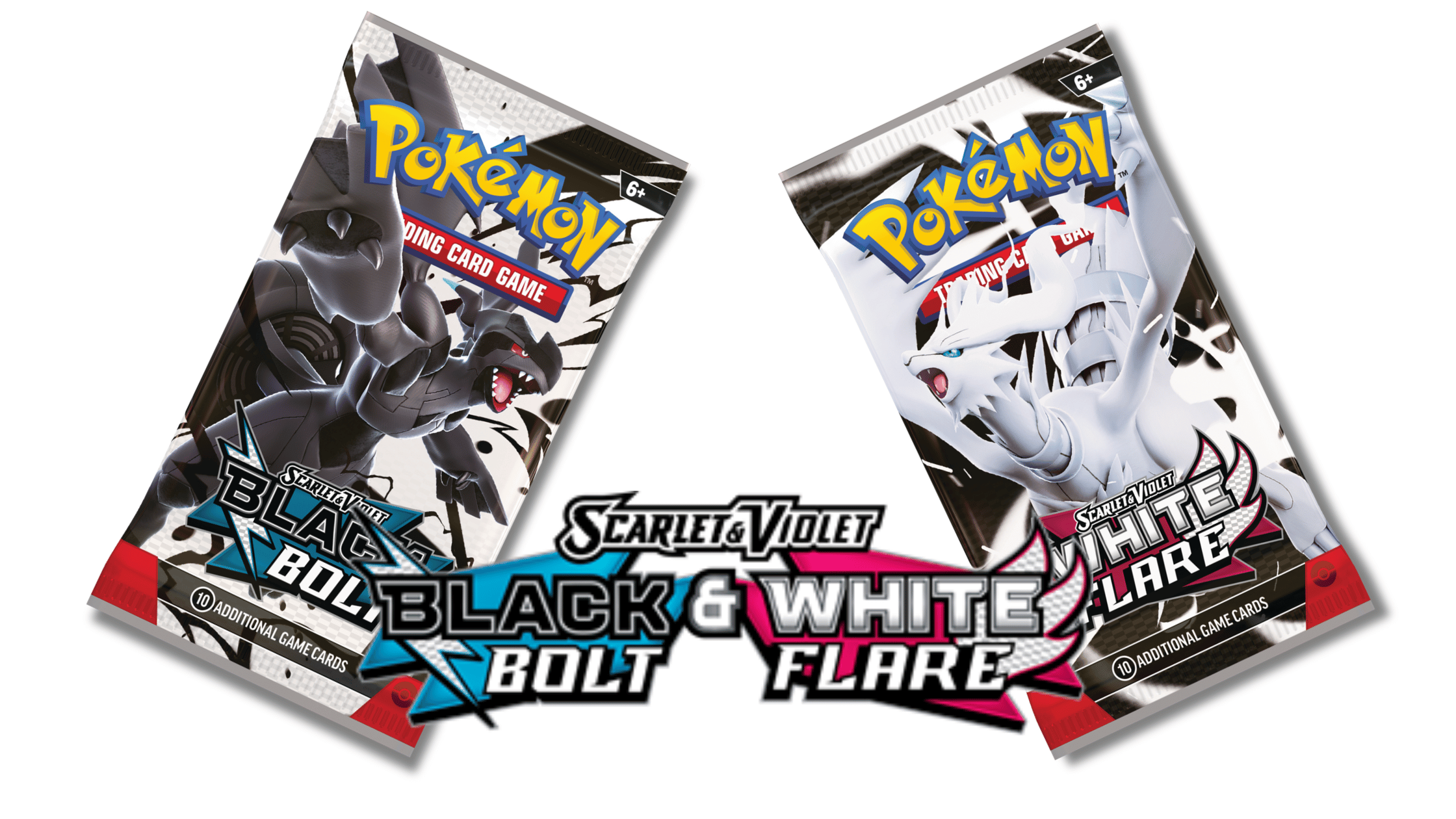 Kaarten uit de Pokémon TCG Black Bolt en White Flare uitbreiding met Zekrom en Reshiram