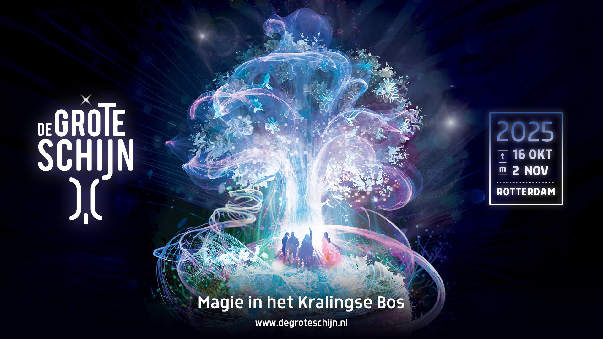 Sfeervolle lichtprojecties tijdens De Grote Schijn 2025 in het Kralingse Bos Rotterdam