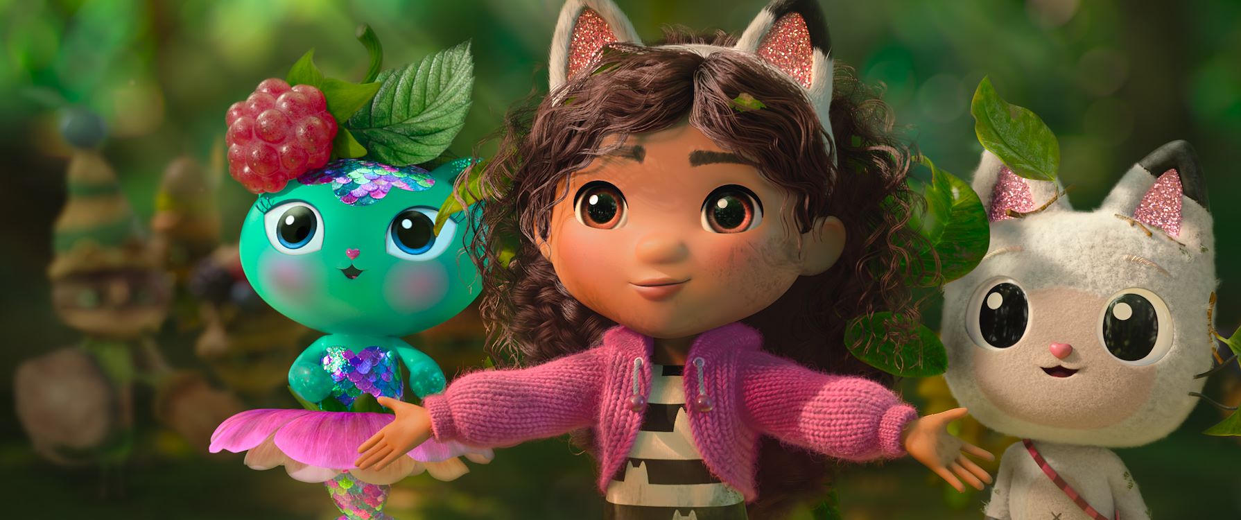 Gabby en haar vrienden uit Gabby’s Poppenhuis De Film in kleurrijke animatiescène