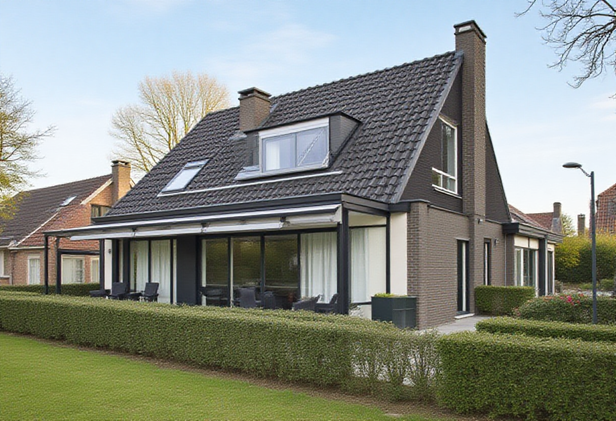 Strakke moderne woning met solar screens en ritsscreens als duurzame zonwering