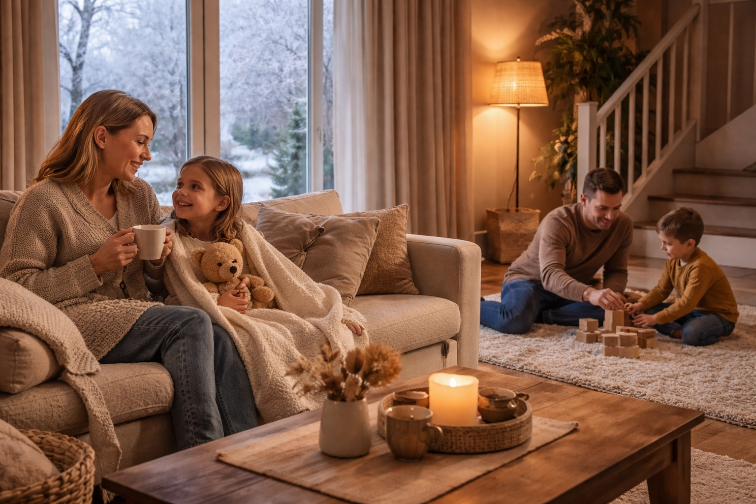 Gezinswoning met warme sfeer en slimme oplossingen om warmte vast te houden