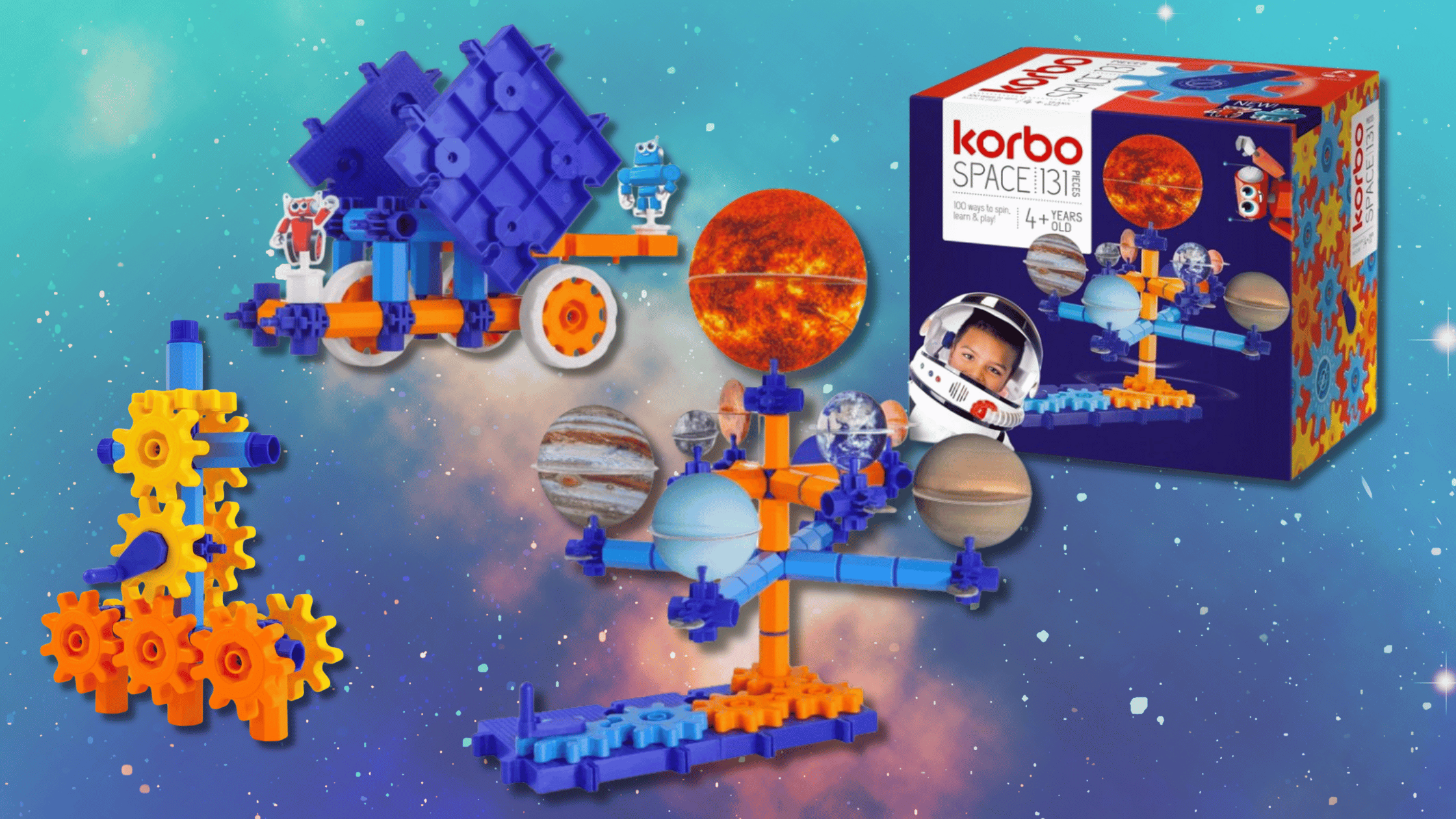 Korbo tandwielen Space bouwset met draaiende tandwielen voor kinderen vanaf 4 jaar