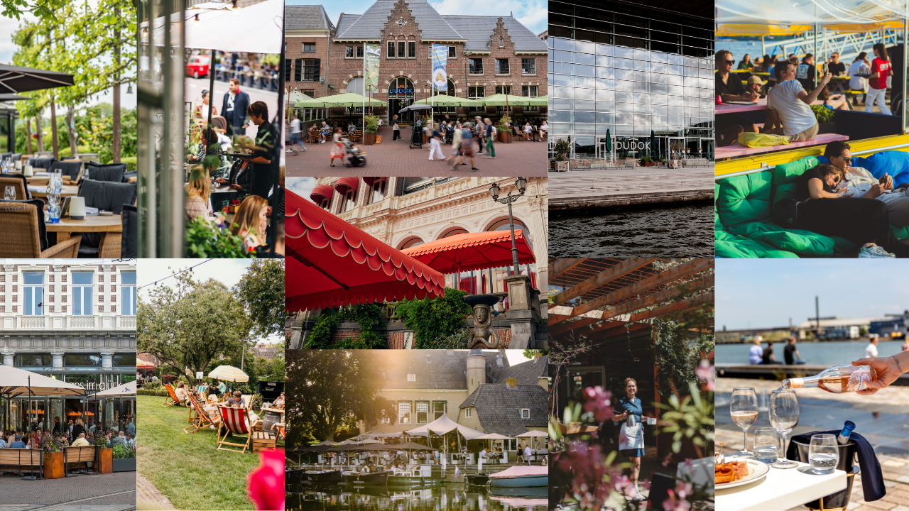Mensen genieten op een zonnig terras in Nederland
