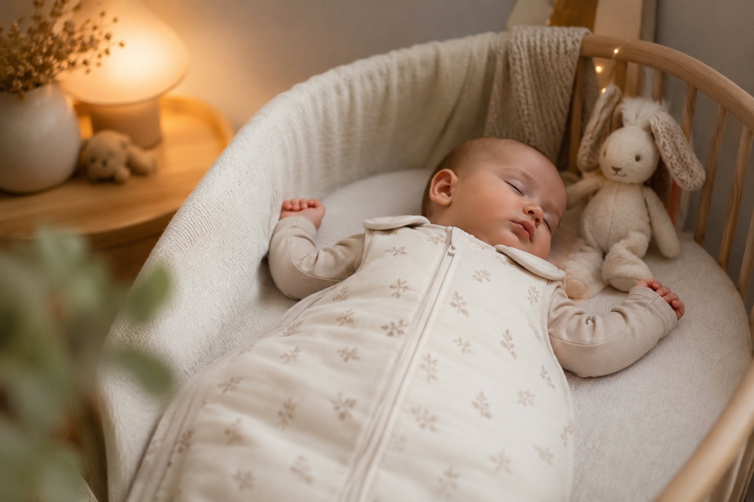 Baby slaapt comfortabel in een zachte slaapzak