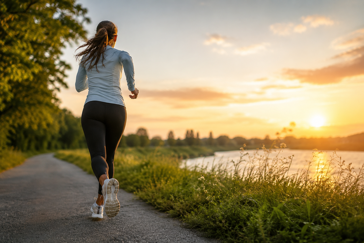 Vrouw rent buiten met betaalbare hardloopschoenen tijdens training