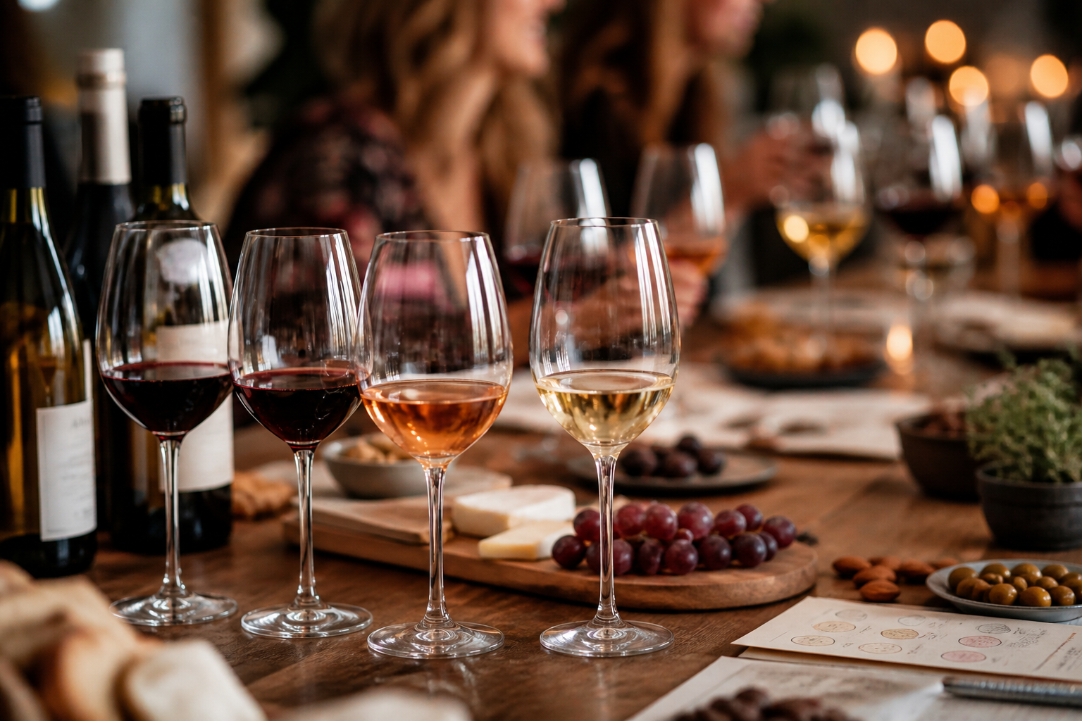 wijnproeverij van Kavino aan huis met verschillende glazen wijn op tafel