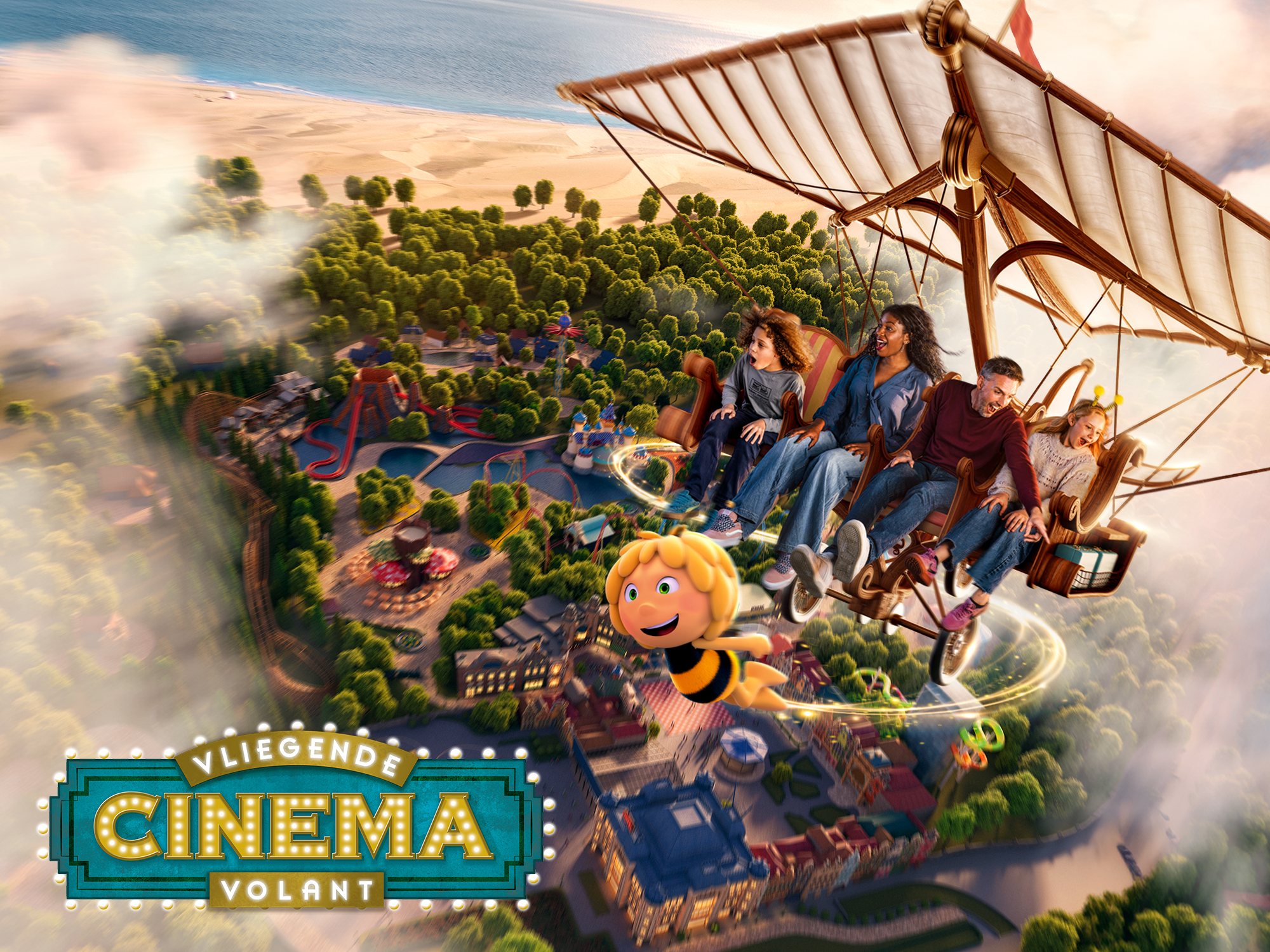 Nieuwe Vliegende Cinema van Plopsaland Belgium die op 13 maart 2027 opent