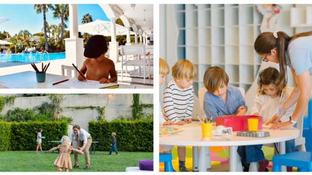 Kinderen spelen naast een restaurant van Martinhal